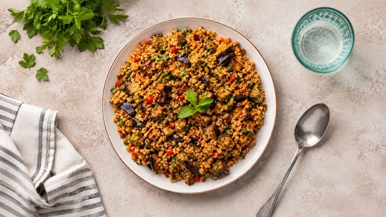 Köz Patlıcanlı Bulgur Salatası Tarifi